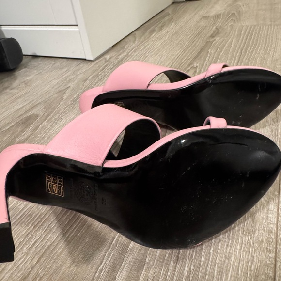 Versace Blush Pink Sandals with Medusa Emblem Heeled Mules - Picture 4 of 4